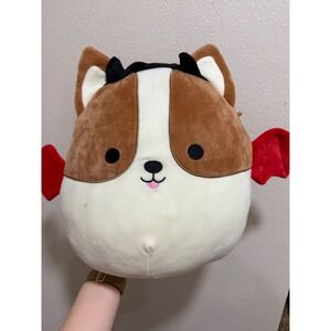Squishmallow Reginald the Corgi Devil Dog 10" Halloween Brown & White Plush